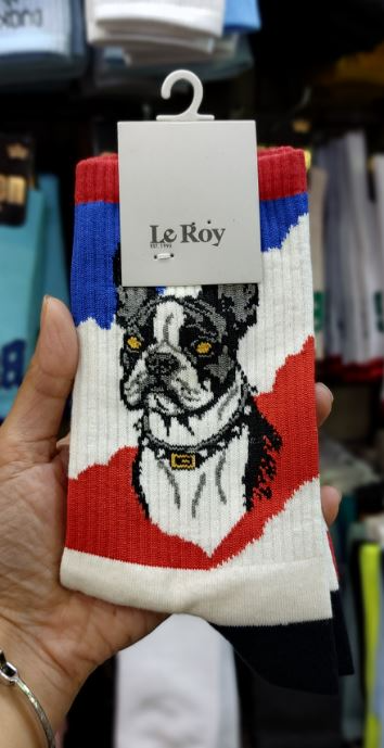 جوراب ساق بلند لی روی | طرح بوستن تریر (Boston Terrier) | نخ پنبه | فری سایز ۳۶ تا ۴۳