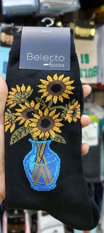 جوراب ساق بلند بلرتو | طرح گل آفتابگردان (Sunflower) | نخ پنبه | فری سایز ۳۶ تا ۴۳