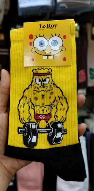 جوراب ساق بلند لی روی | طرح باب اسفنجی ورزشکار (Sponge bob) | نخ پنبه | فری سایز ۳۶ تا ۴۳