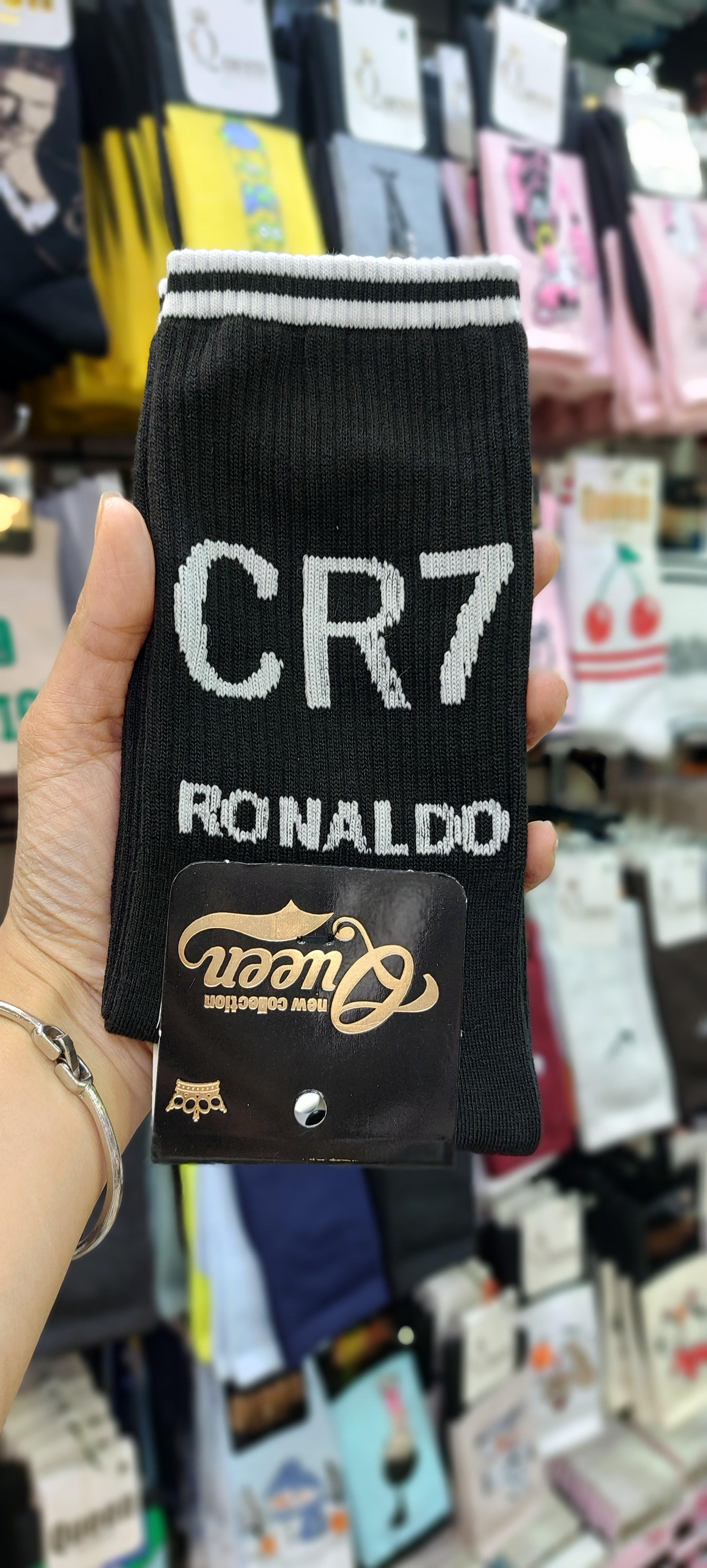 جوراب ساق بلند کویین | طرح رونالدو (CR7) | نخ ایرانی درجه 1 | فری سایز ۳۶ تا ۴۳