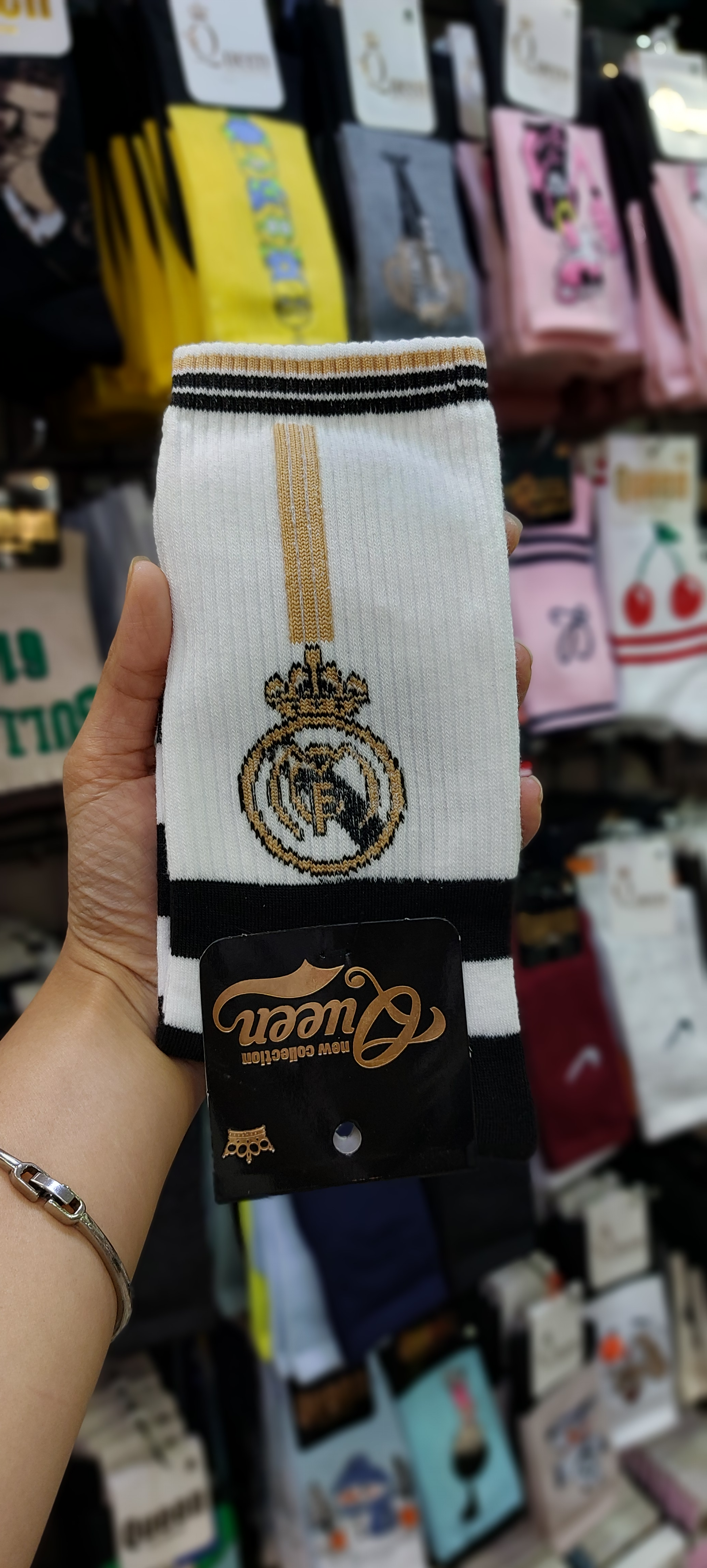 جوراب ساق بلند کویین | طرح رئال مادرید (Real madrid) | نخ ایرانی درجه 1 | فری سایز ۳۶ تا ۴۳