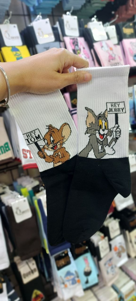 جوراب ساق بلند لی روی | لنگه به لنگه | طرح تام و جری (tom-jerry) | نخ پنبه | فری سایز ۳۶ تا ۴۳