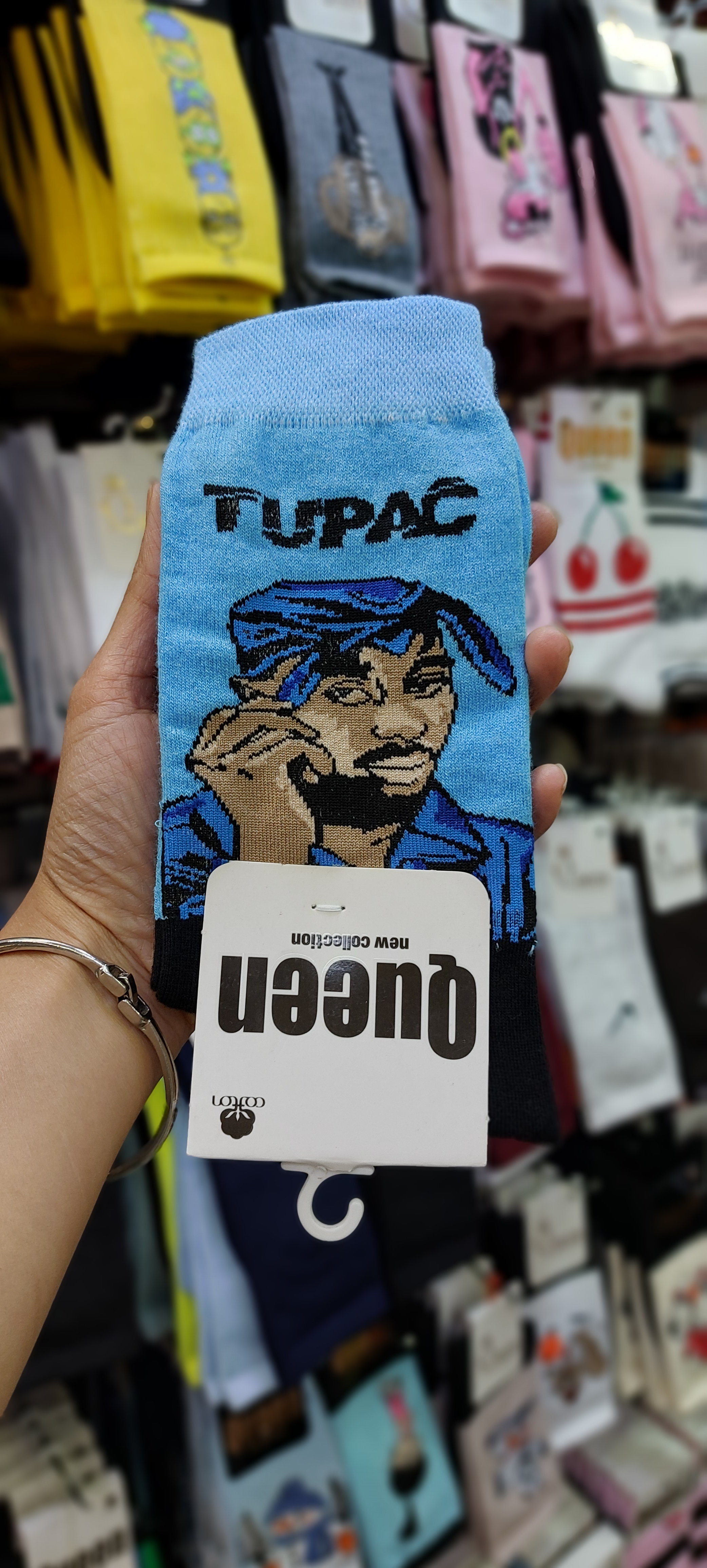 جوراب ساق بلند کویین | طرح توپاک شکور (Tupac) | نخ ایرانی درجه 1 | فری سایز ۳۶ تا ۴۳